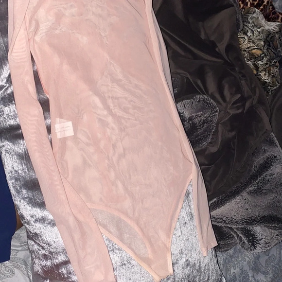 Zara Nude pink mesh flamingo detail bodysuit New Sz S - Picture 10 of 15